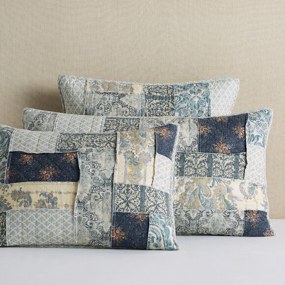 Pottery Barn Delaney Handcrafted Patchwork Cotton Quilted King Pillow Sham Cover - Picture 1 of 3